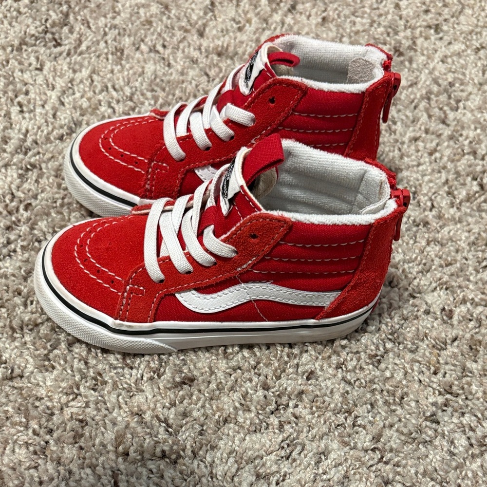 Vans Kids Red and White High-Top Sneakers size 7.5